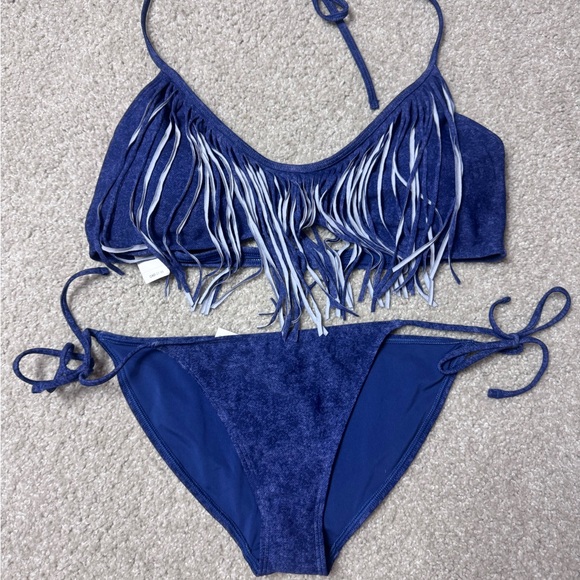 Aerie Blue Fringe Bikini Top - Picture 2 of 4